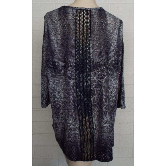 World Unity Woman 2X Black Gray Black Lace Trim Loose Knit Pullover Sweater - Picture 3 of 5